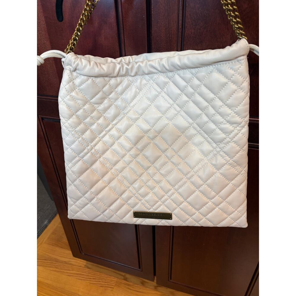 Kurt Geiger Designer Quilted Leather Shoulder Brixton Drawstring Bag Cream - Picture 13 of 15